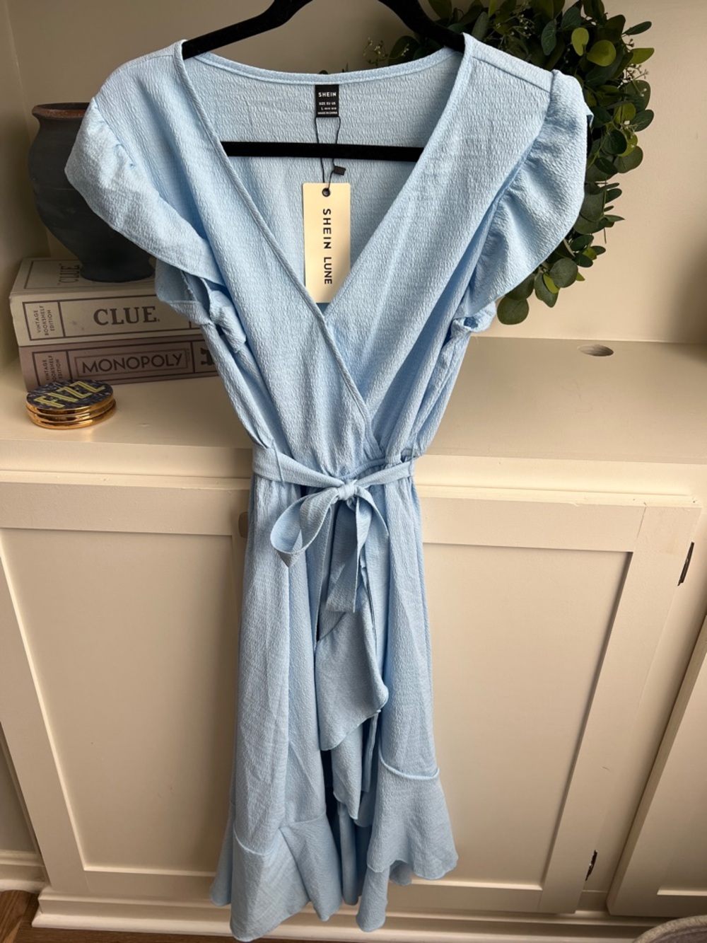 SHEIN Sky Blue Ruffle Wrap Dress
